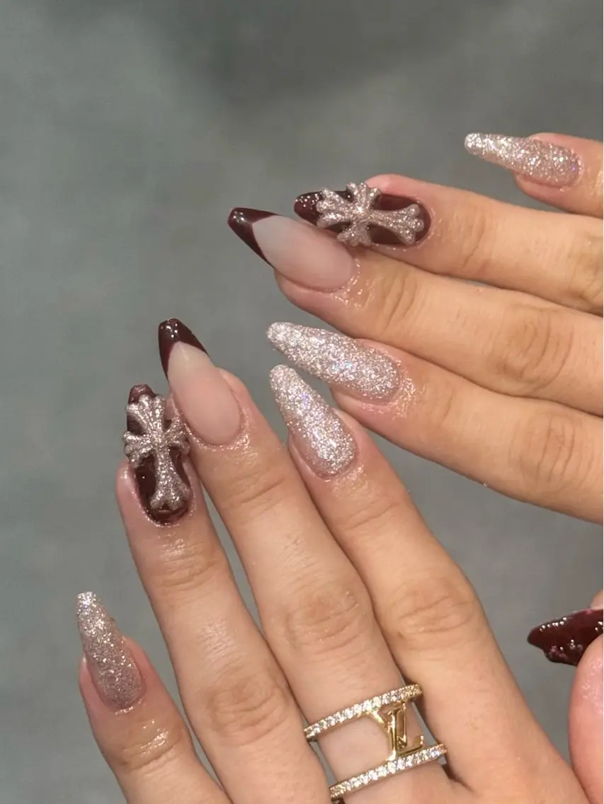 ネイル ボルドー フラッシュネイル ハンドネイル cheri&co marinのネイルデザイン