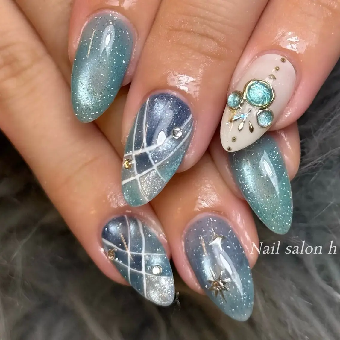 ネイル アートネイル ブルー マグネットネイル 持ち込み ハンドネイル nail salon h🎀小夏のネイルデザイン
