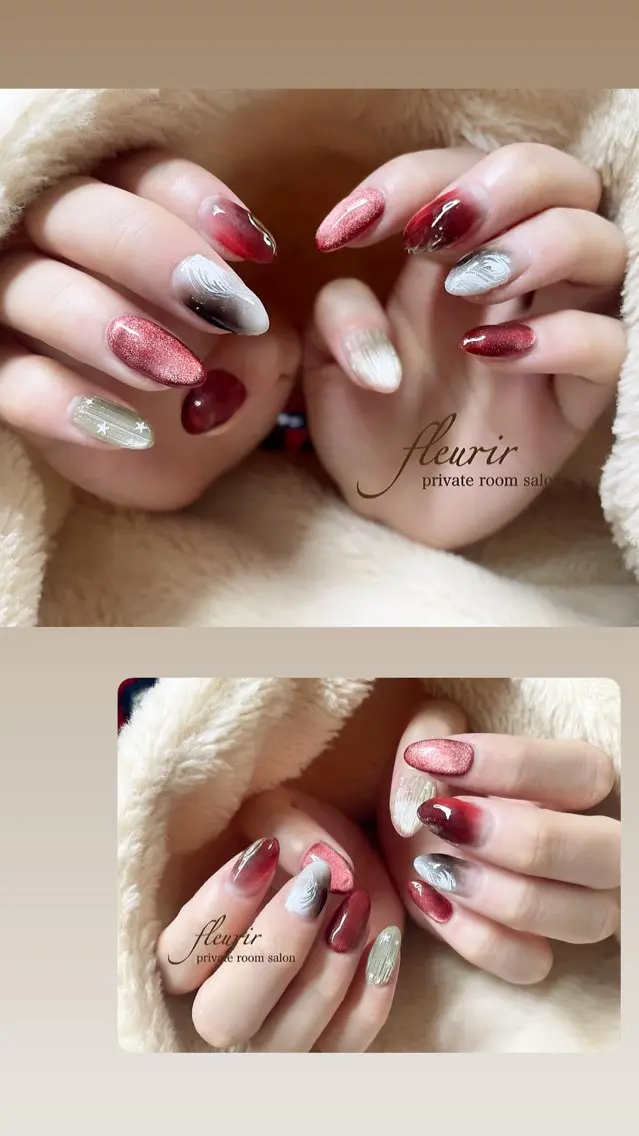 ネイル アートネイル ニュアンスネイル 赤色 ハンドネイル フルリール 【プライベートサロンのネイルデザイン