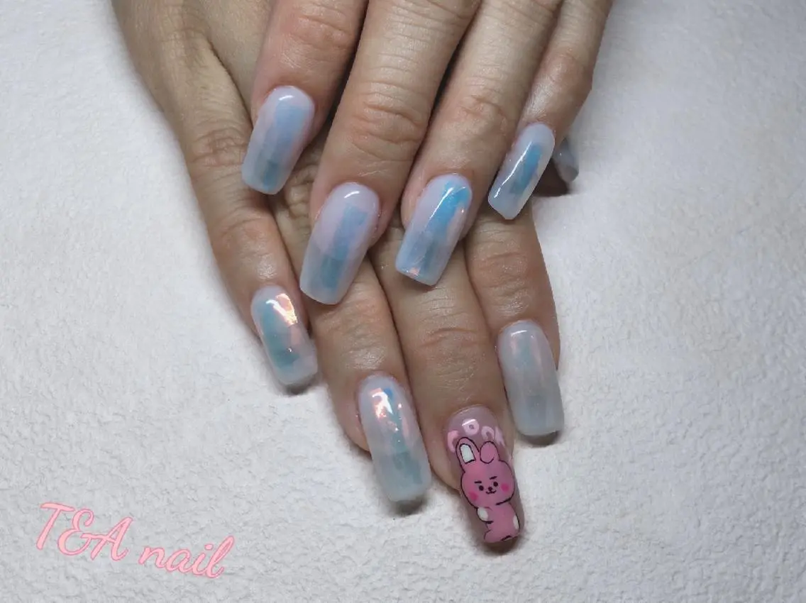 セミロング ネイル オーロラネイル 長さ出し ジェルネイル ニュアンスネイル スカルプネイル T&A nailのネイルデザイン