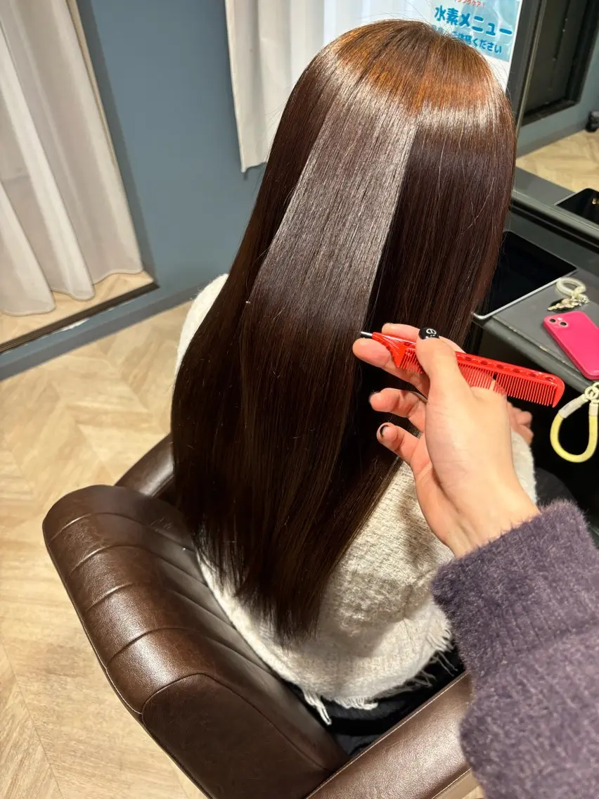 ロング 縮毛矯正 コテ巻きパーマ/宮崎 聖也のヘアスタイル