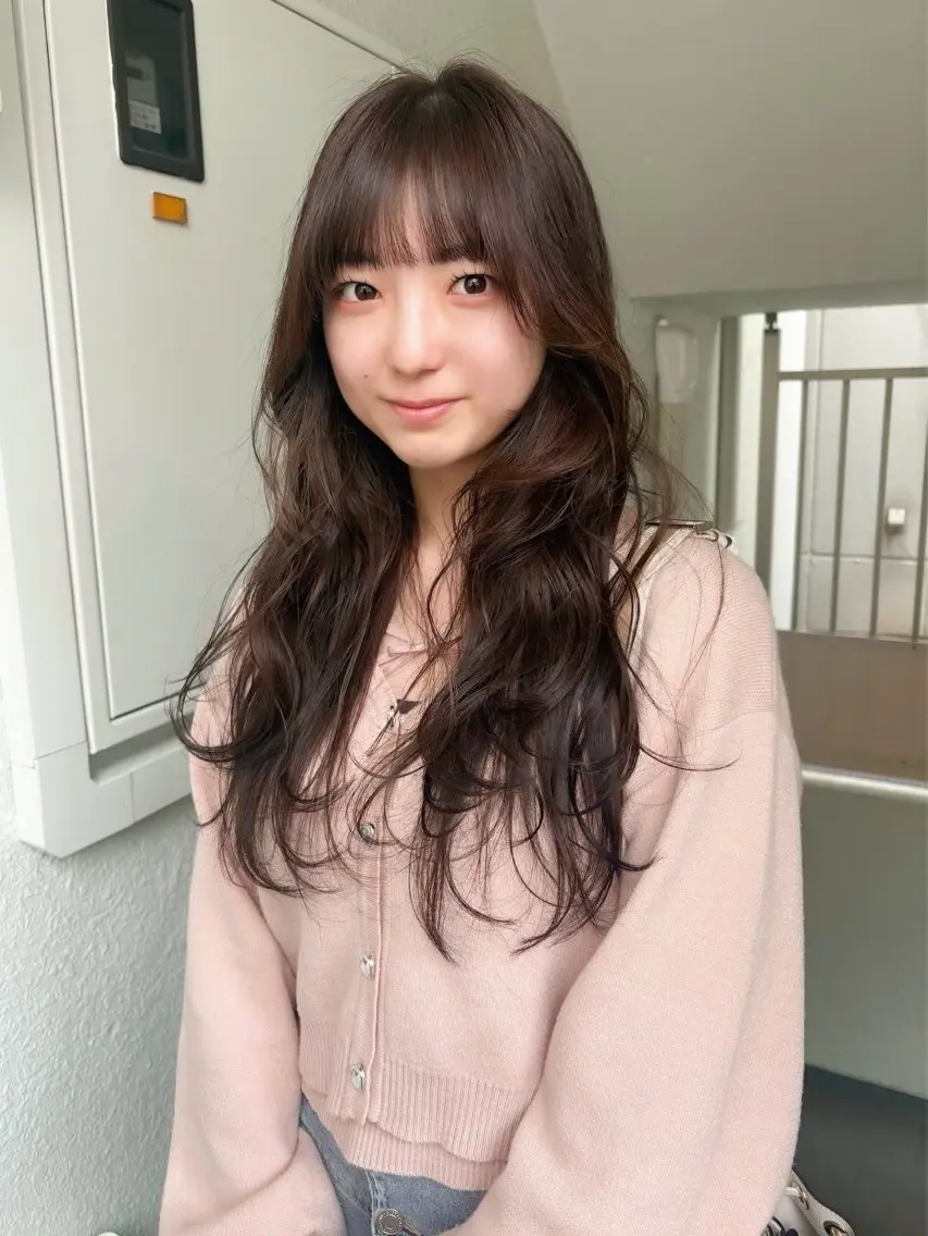 ロング カラー カット ヘアカラー レイヤーカット🍏 オリーブ/ののかのヘアスタイル