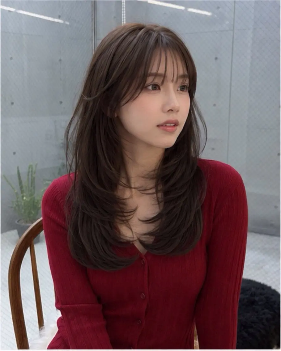 ロング カラー ハッシュカット 韓国風ヘア レイヤーカット トリートメント カット ヘアカラー pia 薬院のヘアスタイル