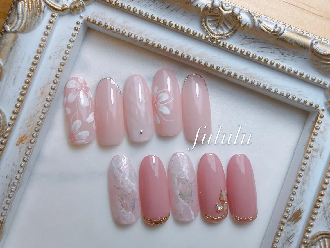 ネイル フラワーネイル ニュアンスネイル ネイルチップ ブライダルネイル Fululu nailのネイルデザイン