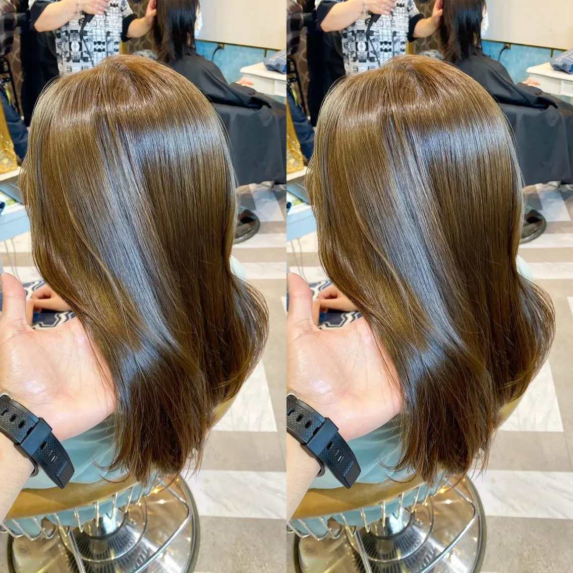 ミディアム カット ヘアカラー 縮毛矯正 トリートメント レイヤーカット /透明感カラー西田のヘアスタイル