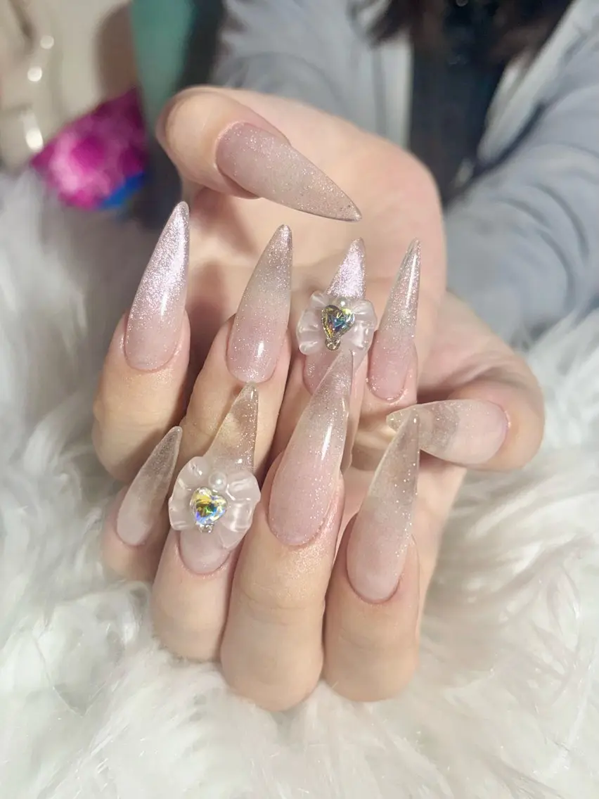 ネイル クリアネイル ロングネイル マグネットネイル リボン ネイルチップ ハンドネイル haac nailsのネイルデザイン