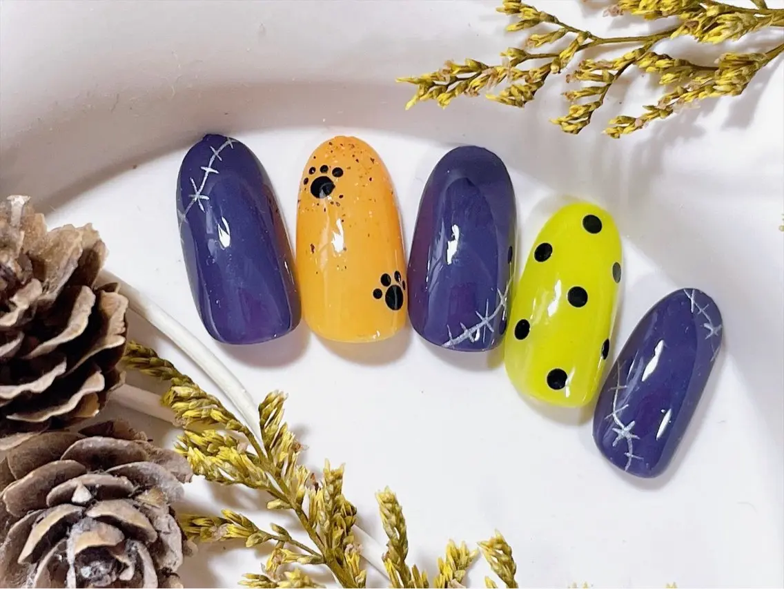ネイル ジェルネイル ハロウィン オフィスネイル パラジェル ハンドネイル kiki nail &brow二子玉川のネイルデザイン