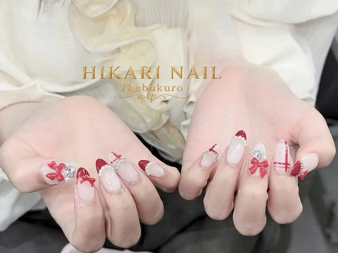 ネイル チークネイル 長さ出し フレンチネイル ガーリー ハロウィン ハンドネイル HikariNail Ikebukuroのネイルデザイン