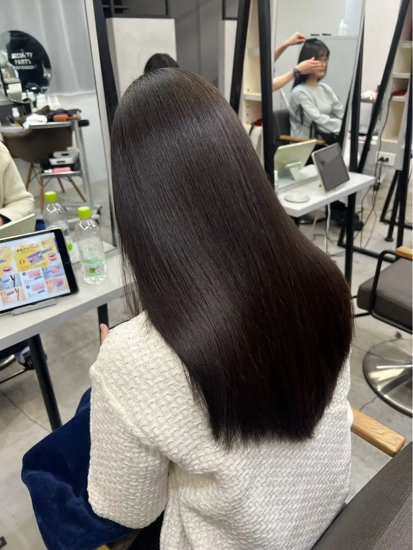 ロング パーマ 縮毛矯正 🍒モテ暖色カラー × うる艶✧ ゆなのヘアスタイル