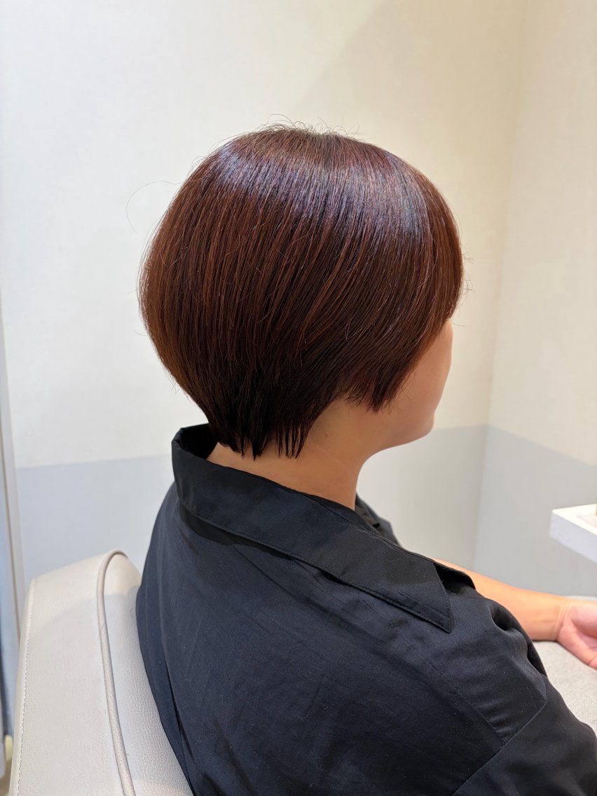 ショート カラー 丸みショート ブラウンカラー オレンジ オレンジブラウン ショートヘア カット ヘアカラー トリートメント ハッシュカット・ タッセルボブ🌷薫のヘアスタイル