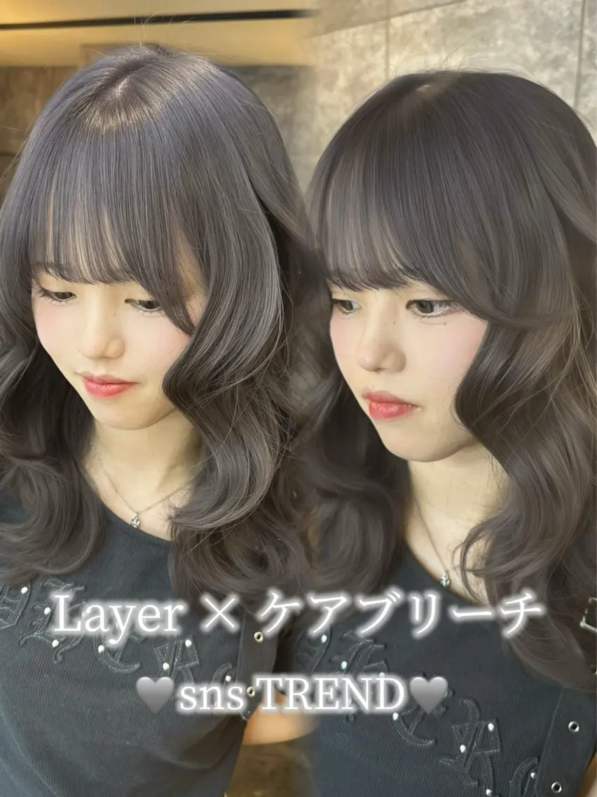 セミロング カラー ブリーチ 透明感カラー グレージュ ハイトーンカラー 顔まわりレイヤー カット 🩵mai🩵 艶髪/レイヤーカットのヘアスタイル
