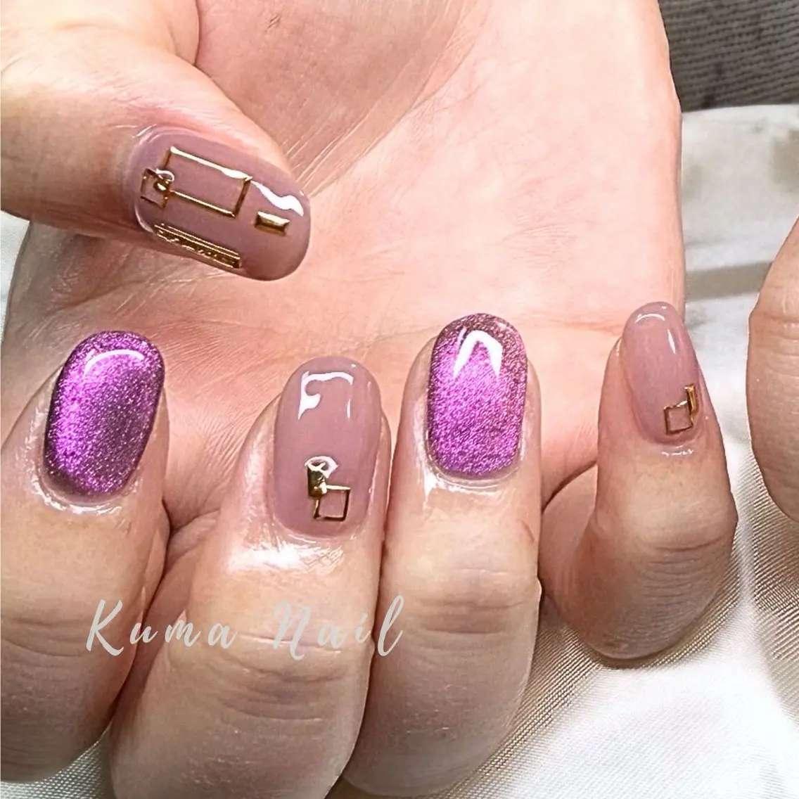 ネイル マグネットネイル オフィスネイル ピンク シンプルネイル ハンドネイル 藤が丘ネイル Kuma Nailのネイルデザイン