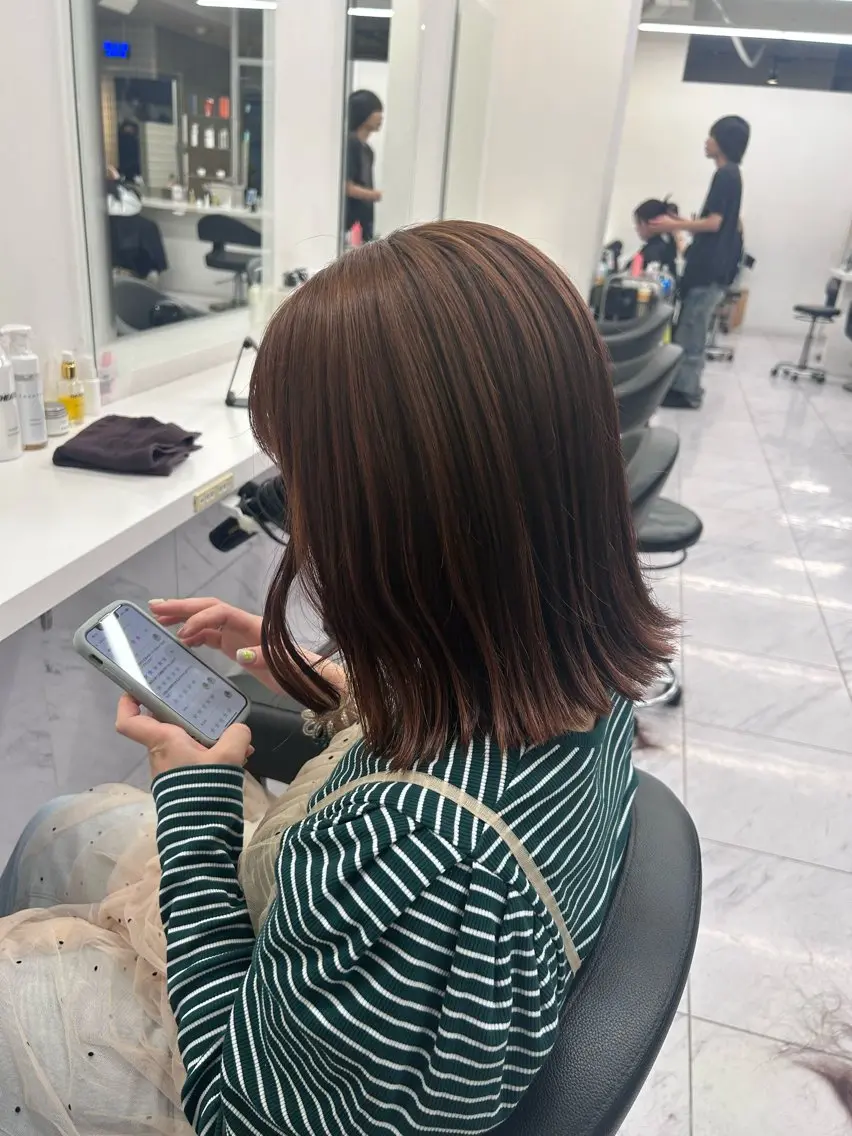 ミディアム カラー パーマ ヘアアレンジ メンズ キッズ ブリーチなしカラー/ ブラウン/レイヤーのヘアスタイル