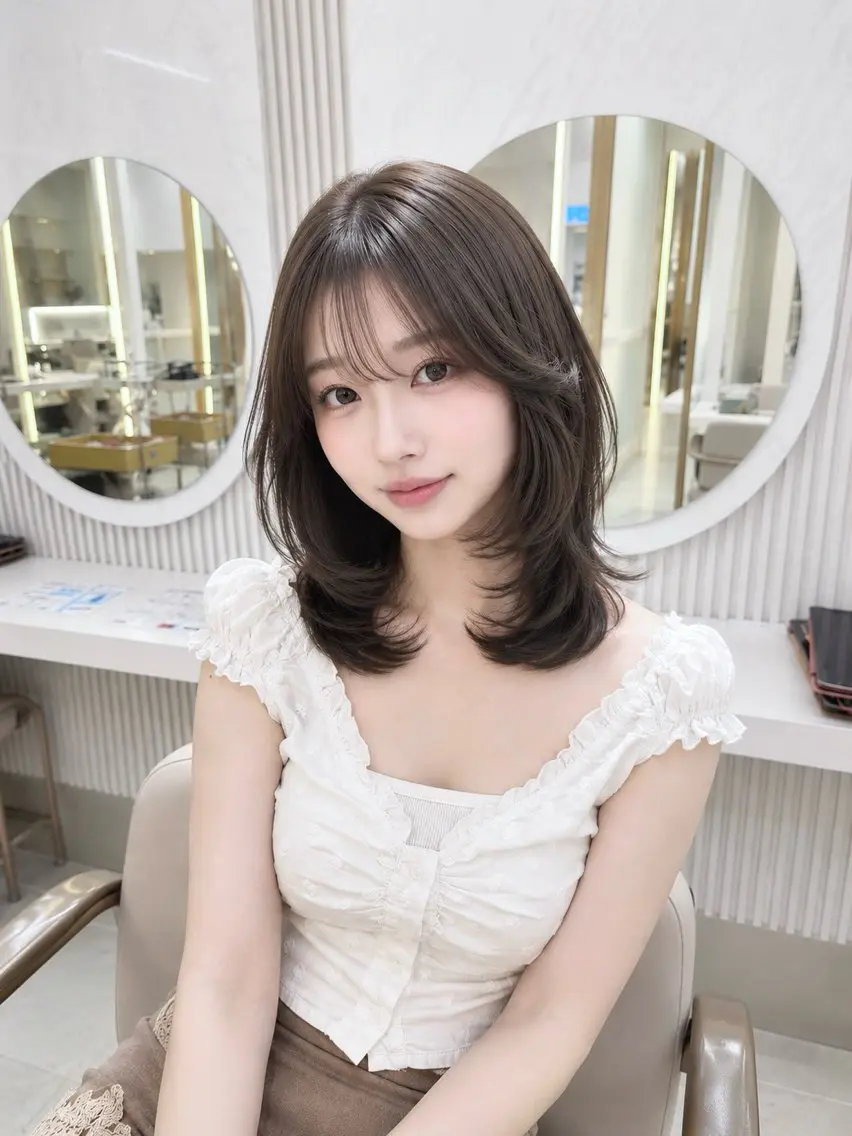 ミディアム カット ヘアカラー トリートメント かなこ/ミディアム レイヤー/ワンカールのヘアスタイル