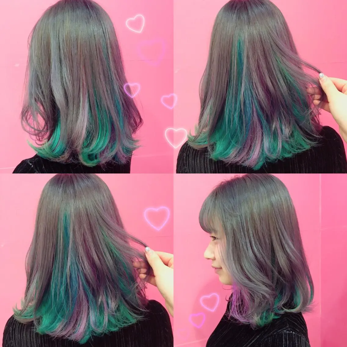 ミディアム カラー ブルーカラー エメラルドグリーン インナーカラー ピンクカラー LiNA🌿藤原 茉莉花のマツエク・マツパデザイン