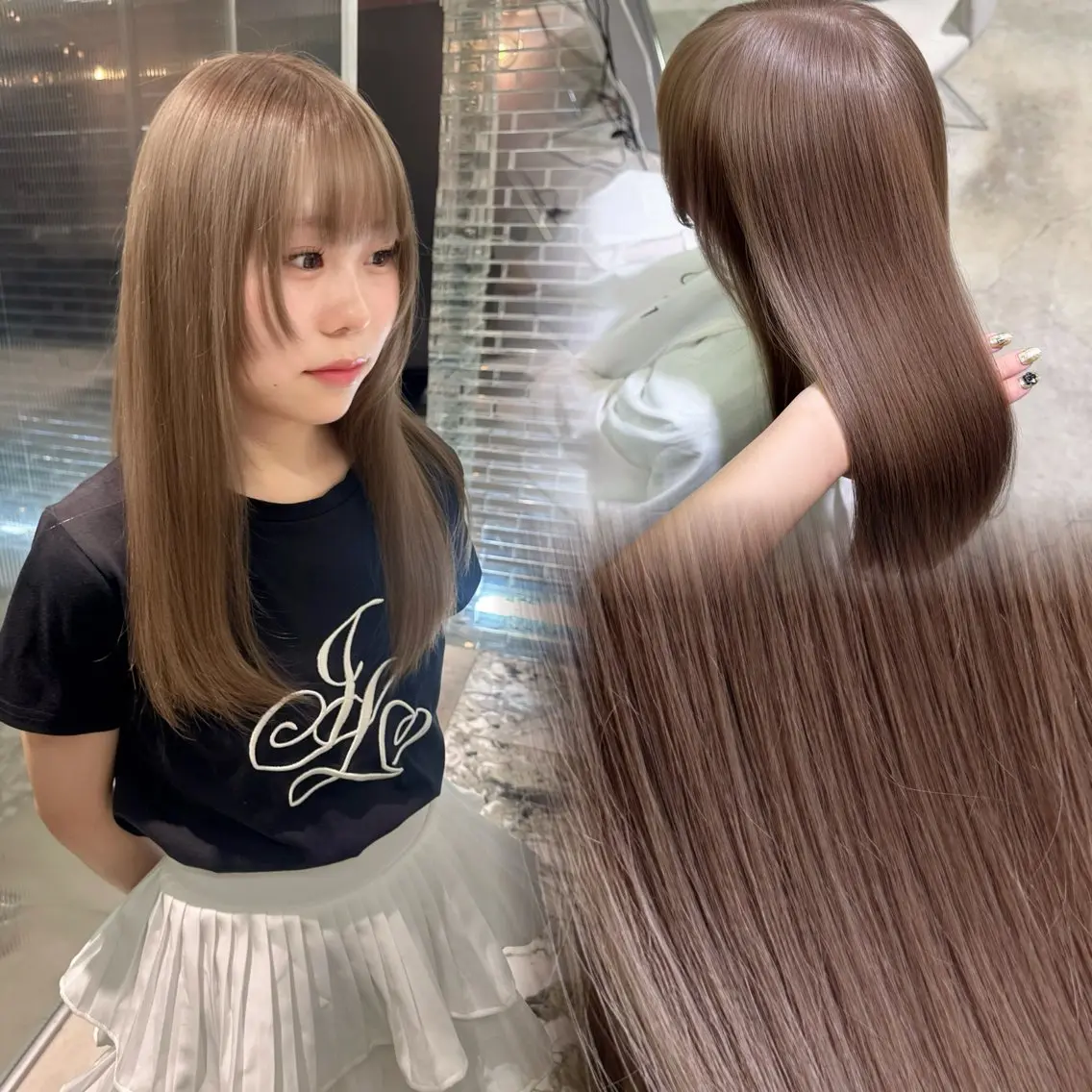 セミロング カラー ブリーチ ブラウンカラー ミルクティーブラウン ヘアカラー RIHO🎀 名駅 ハイトーン×顔周りのヘアスタイル