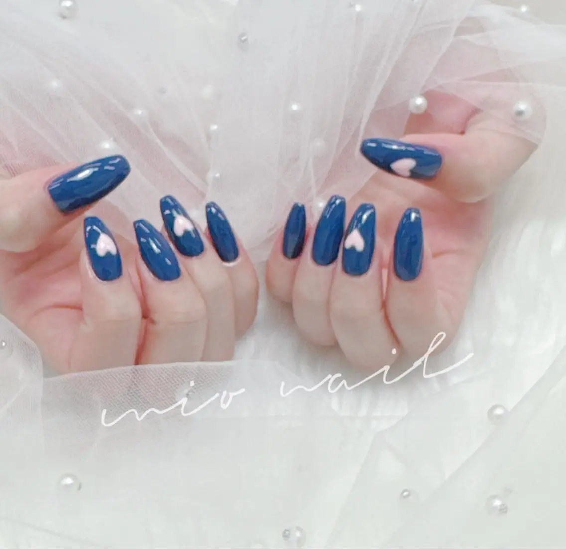 ネイル アートネイル ブルー ジェルネイル レース マグネットネイル ハンドネイル 💓mi.o Nail上野店のネイルデザイン