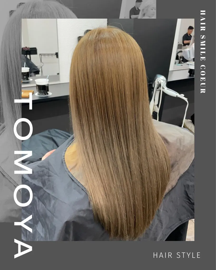 ロング ミストバング ハイライト 髪質改善 ヨシンモリ 韓国風ヘア カット パーマ COEUR🌟 TOMOYAのヘアスタイル