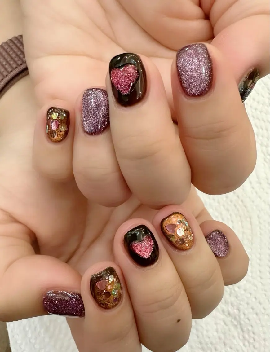 ネイル アートネイル ハート ラメ(グリッター) マグネットネイル ワンカラーネイル Mai’s nailのネイルデザイン