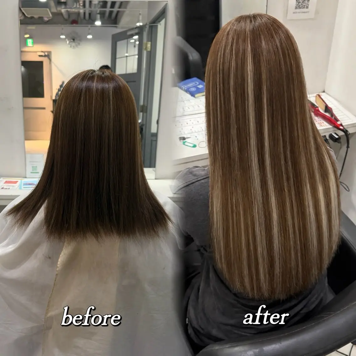セミロング カラー エクステ 🦋REISA🦋 エクステ×ハイトーンのヘアスタイル