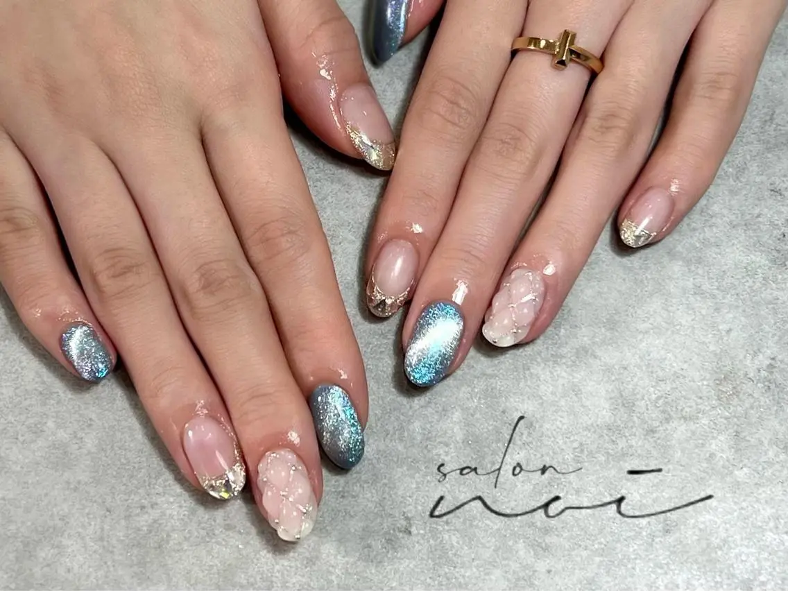ネイル フレンチネイル ガラスフレンチ マグネットネイル salon noiのネイルデザイン