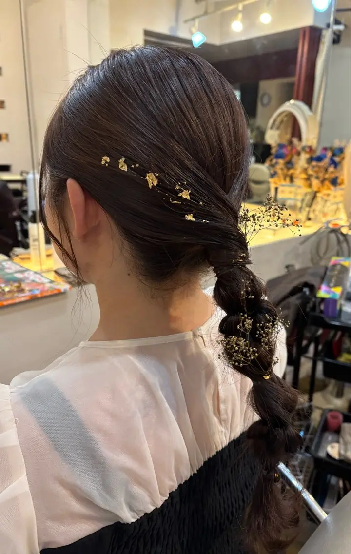 セミロング ヘアアレンジ 結婚式・ブライダル ヘアセット 森 陽子のマツエク・マツパデザイン