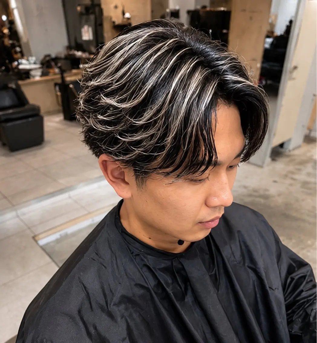 カラー メンズ メンズハイライト メンズパーマ ハイライトカラー カット ヘアカラー AITOKYO たけし／メンズのヘアスタイル