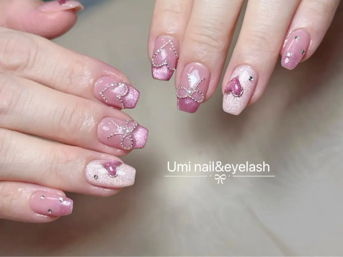 ミディアム ミディアムパーマ 韓国風ヘア ハンドネイル ハンドケア Umi nail& eyelash ゆみのマツエク・マツパデザイン