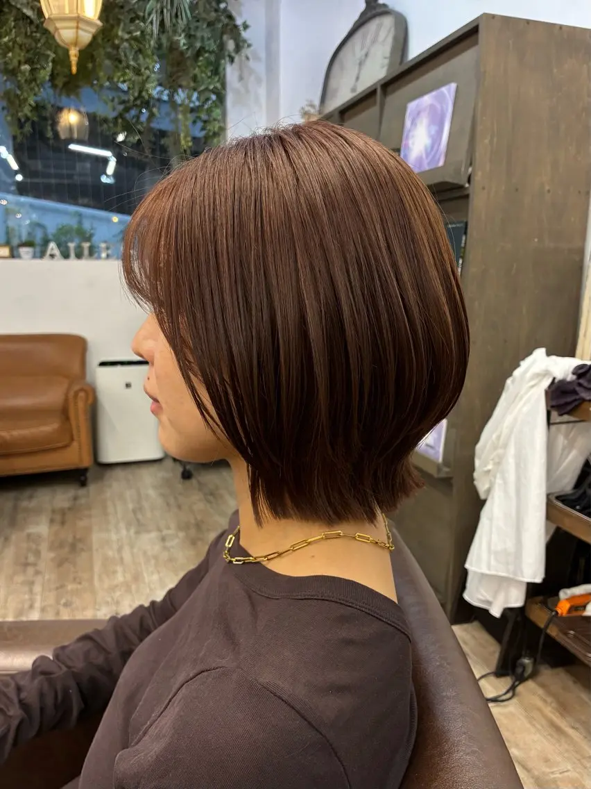 ミディアム カラー ショートボブ ボブレイヤー ベージュカラー ブラウンカラー イルミナカラー カット ヘアカラー トリートメント 松崎愛 大宮/ 縮毛矯正/ショートのヘアスタイル