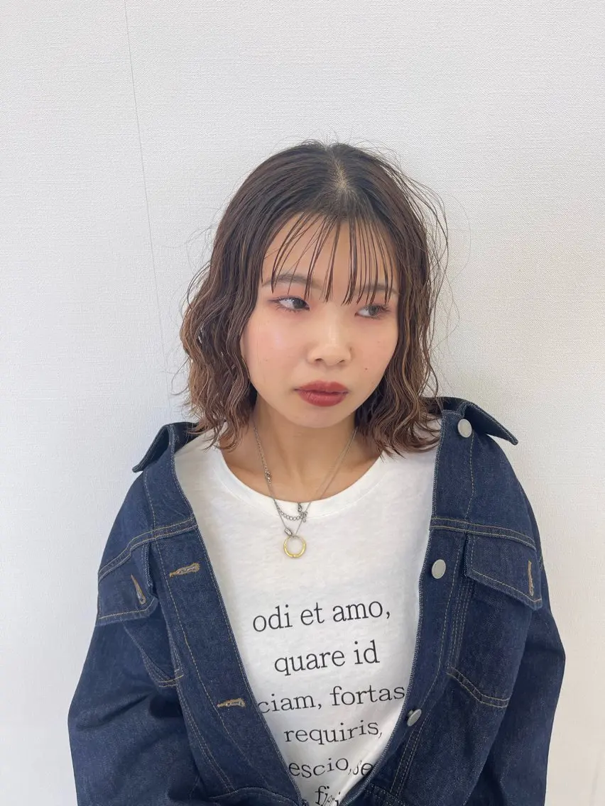 ミディアム パーマ ミディアムパーマ ボブ カット パーマ トリートメント 石原圭悟 /ショート/艶カラーのヘアスタイル