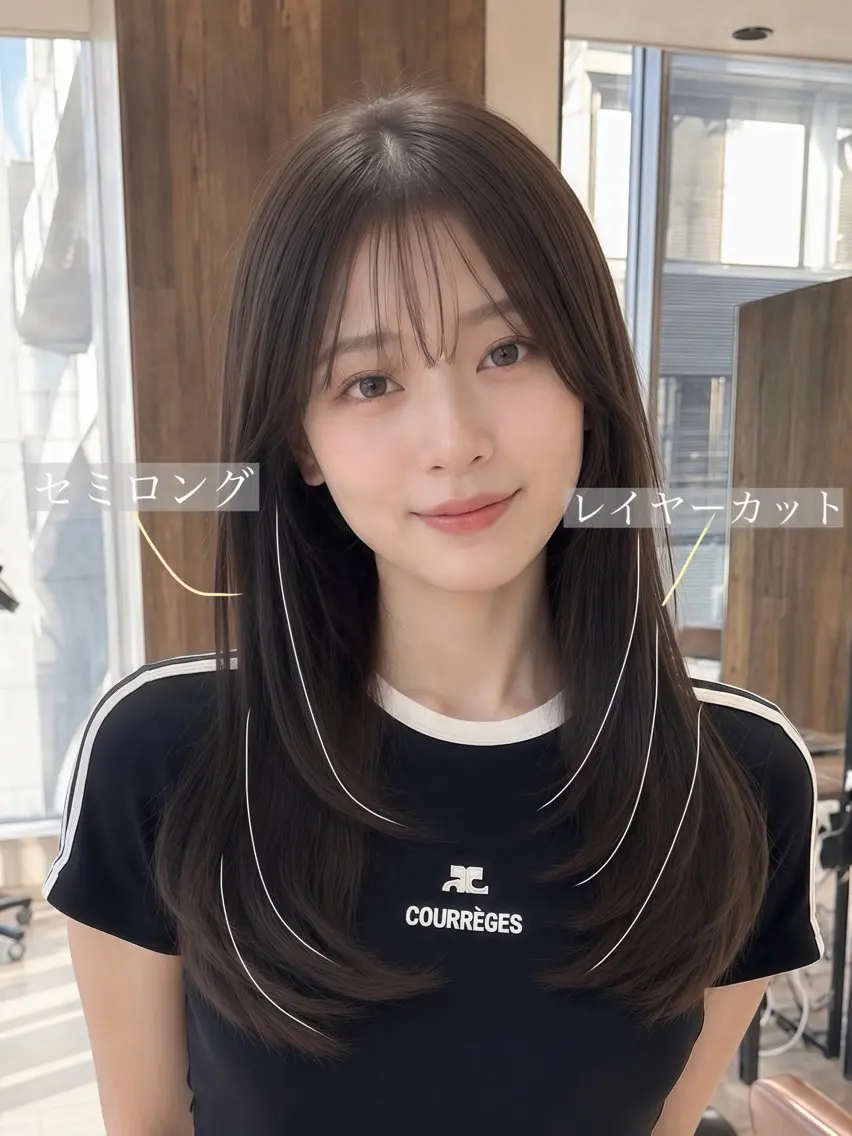セミロング トリートメント カット ヘアカラー 透明感カラー/韓国レ イヤー/宮下知也のヘアスタイル
