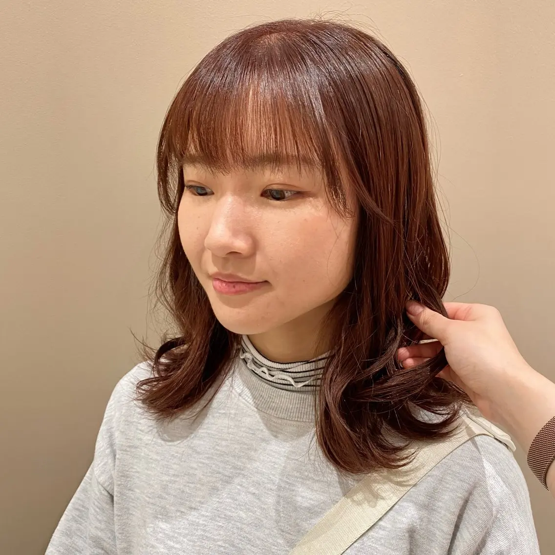 ミディアム カラー ベージュカラー ピンクカラー ピンクベージュ ベージュ/アレンジ /横浜/杉本千夏のヘアスタイル