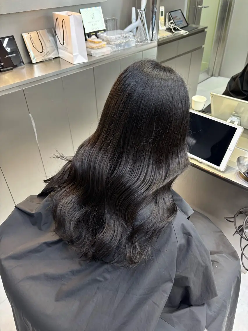 セミロング カラー ヘアセット SARA 黒髪/ブルーブラックのヘアスタイル