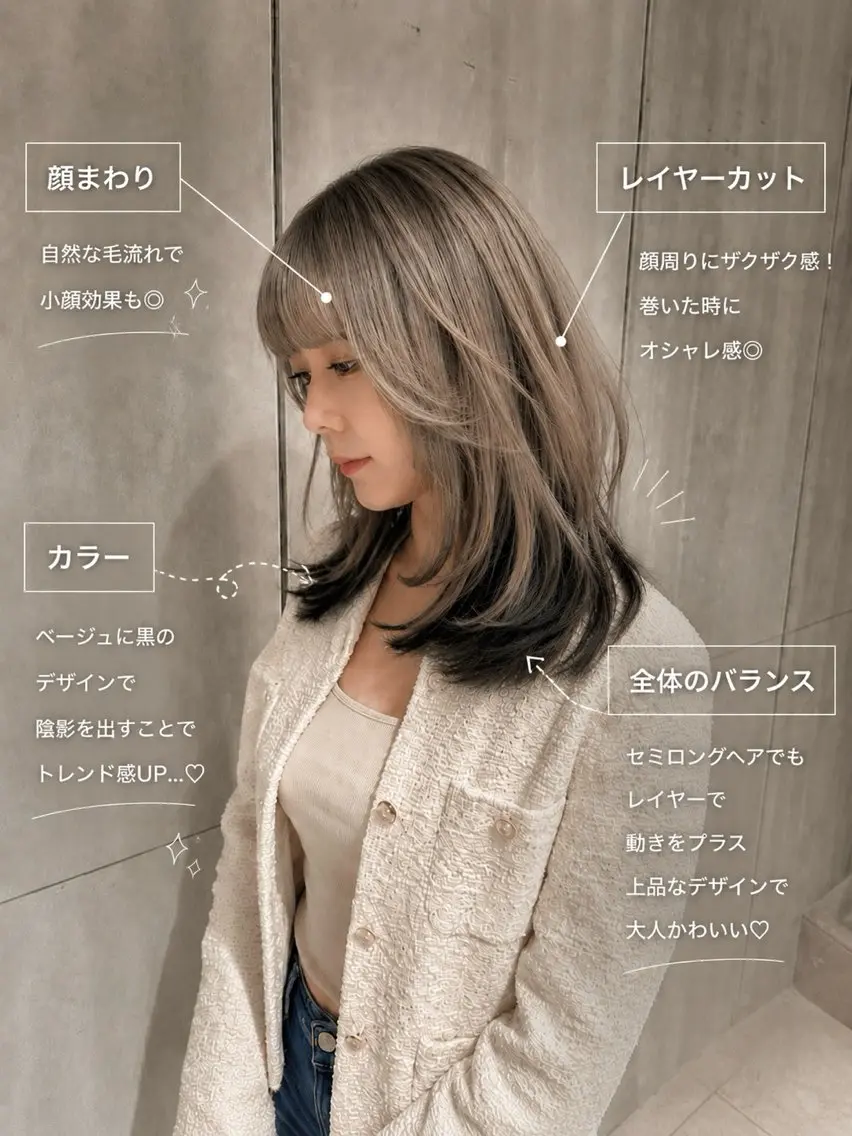 セミロング カット ヘアカラー トリートメント 銀座/柔らかベージュ /骨格診断/三井遥叶のヘアスタイル