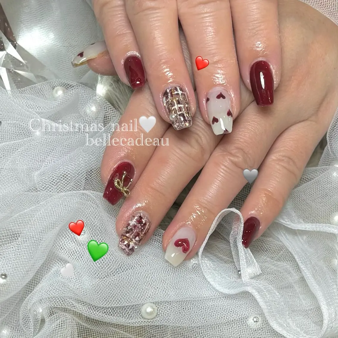 ネイル ボルドー ハート nail salon belleのネイルデザイン