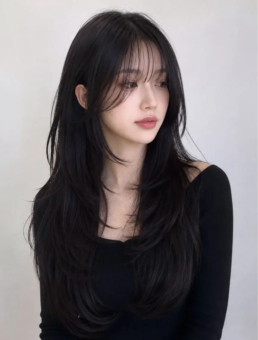 ロング ハイレイヤー 韓国風ヘア レイヤーカット YUTO 韓国美容師 레이어드컷,韓国ヘアのヘアスタイル