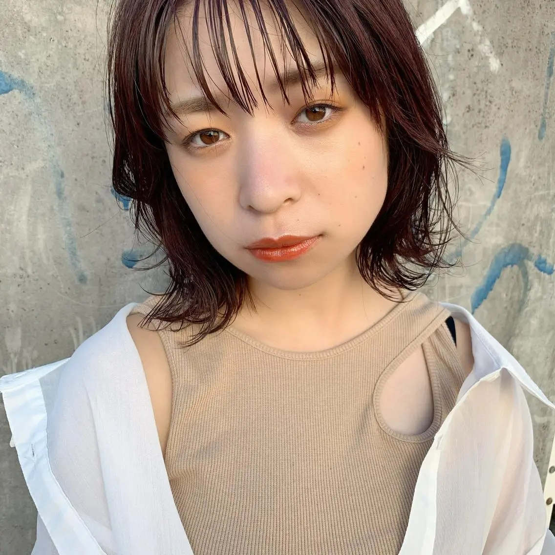 ミディアム カラー アッシュ ピンクカラー ピンクアッシュ ボブ カット 榑松 恵里のヘアスタイル