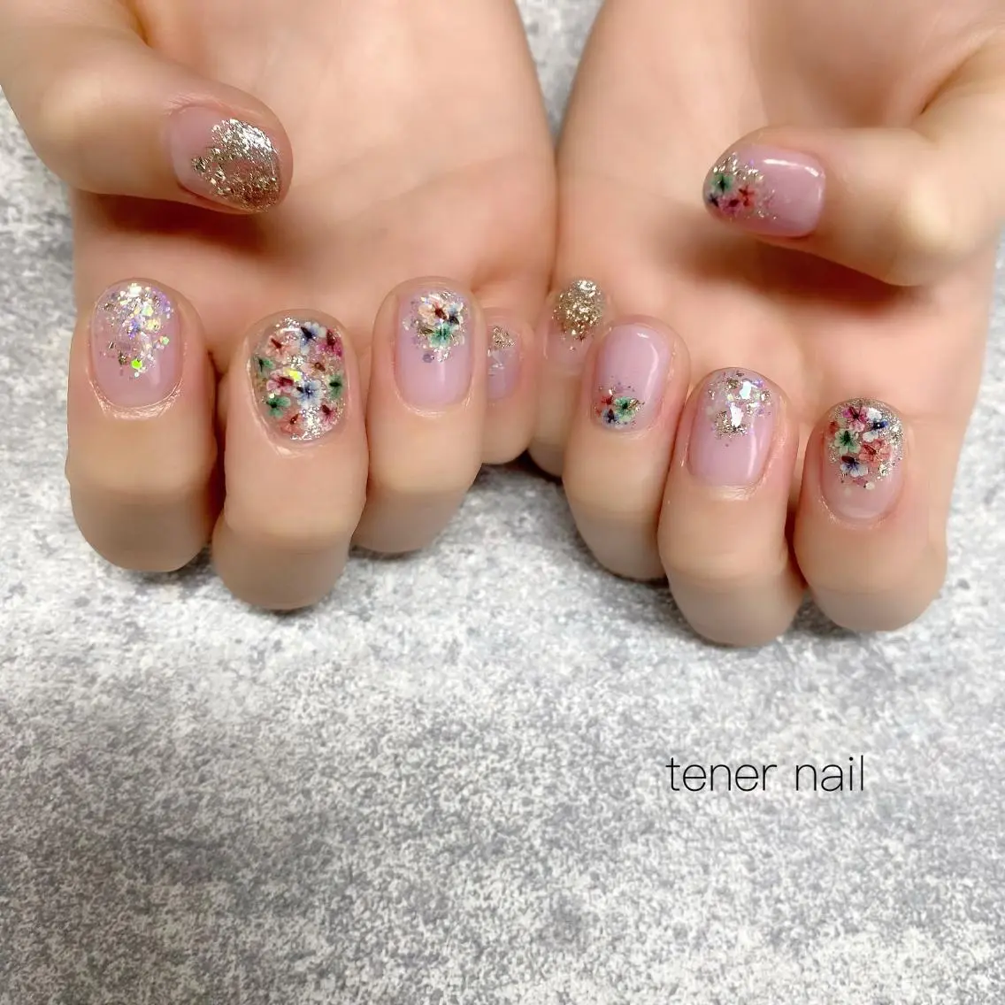 ネイル フラワーネイル キラキラネイル テネルネイル tener nailのネイルデザイン