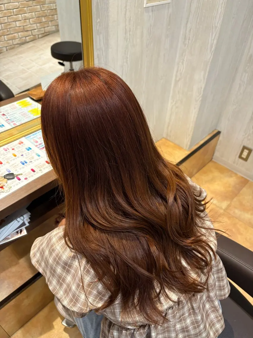 ロング カラー ベージュカラー ブリーチ ブリーチなしカラー オレンジ オレンジベージュ カット ヘアカラー ブリーチなしWカラー レイヤー/Rickyのヘアスタイル