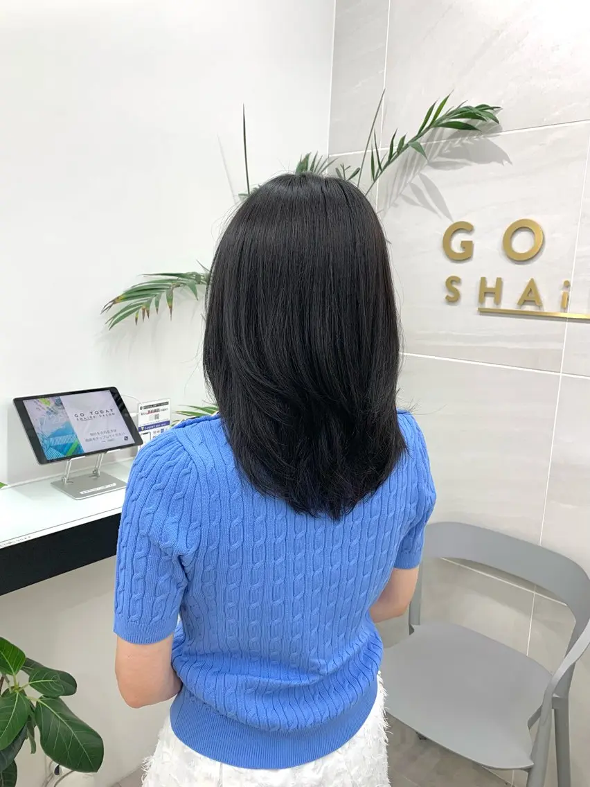 ミディアム カラー 黒髪 ナチュラルブラック レイヤーカット カット ヘアカラー ヘッドスパ 本格ヘッドスパ🌿 ×ヘア 佐藤のヘアスタイル