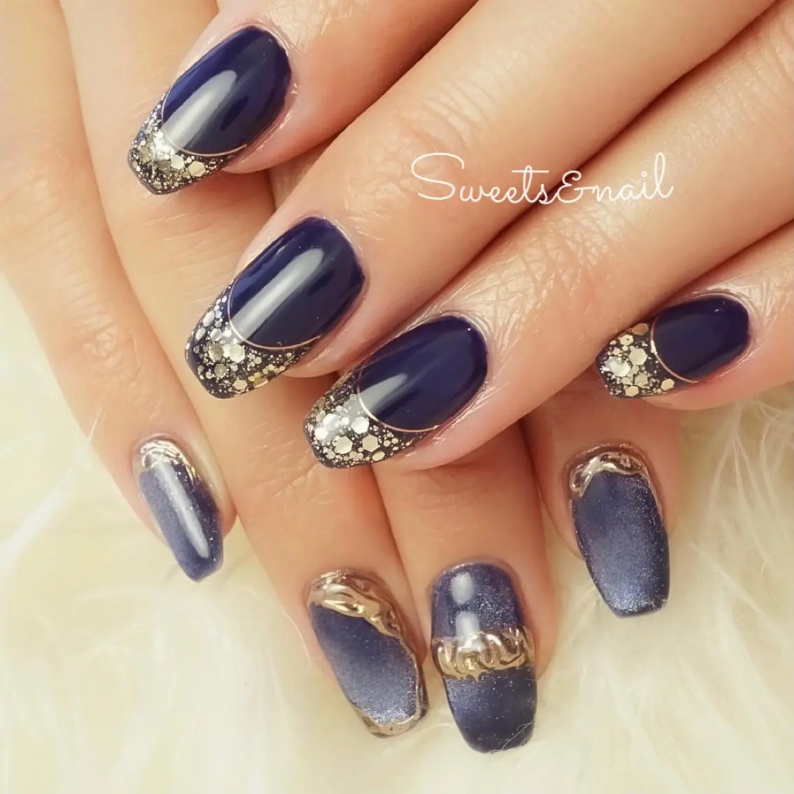 ネイル フレンチネイル ガラスフレンチ マグネットネイル Sweets＆ nail みなこのネイルデザイン