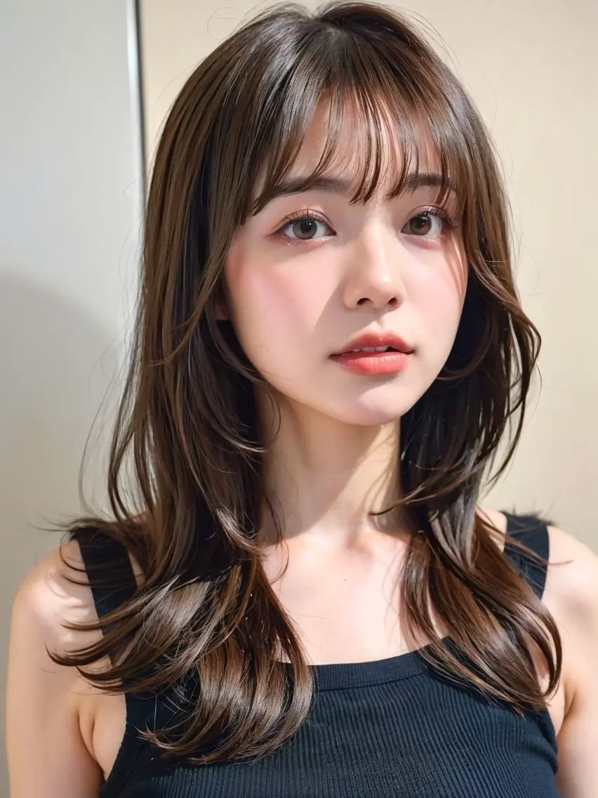 セミロング カラー アッシュ ベージュカラー 黒髪 ブルーカラー ブルーブラック カット ヘアカラー トリートメント ヘッドスパ ヘアセット 艶感/韓国風 🤍moeka🤍のヘアスタイル