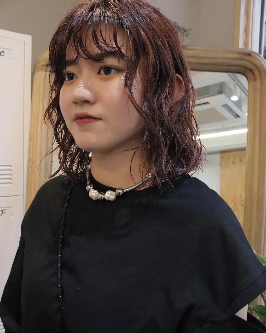 ミディアム パーマ カット パーマ トリートメント 松村 澪里のヘアスタイル
