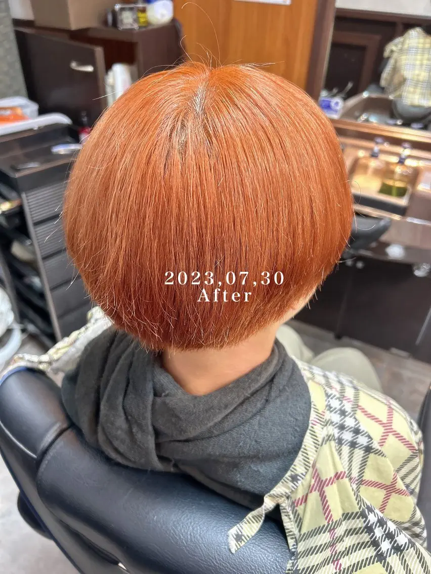 カラー ブリーチ ブラウンカラー オレンジ 深野 茜のヘアスタイル