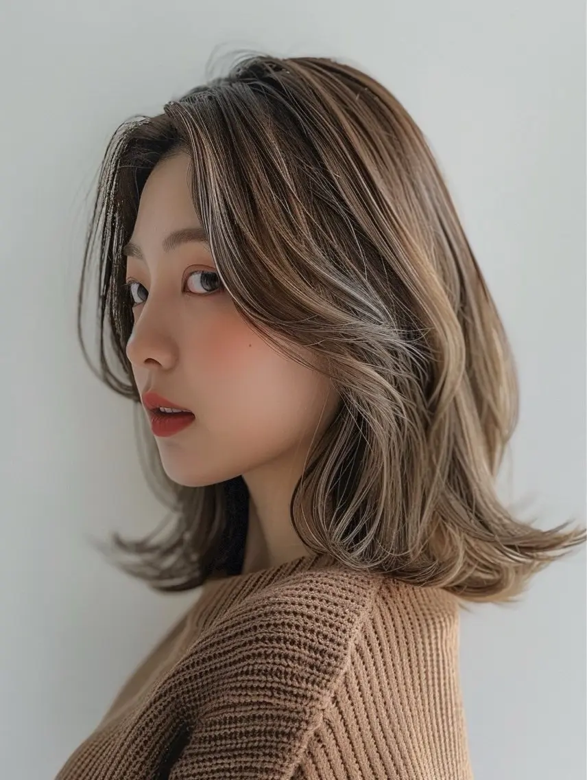 セミロング カラー カット 縮毛矯正 トリートメント ワンカールレイヤー 顔周り☺︎shunのヘアスタイル