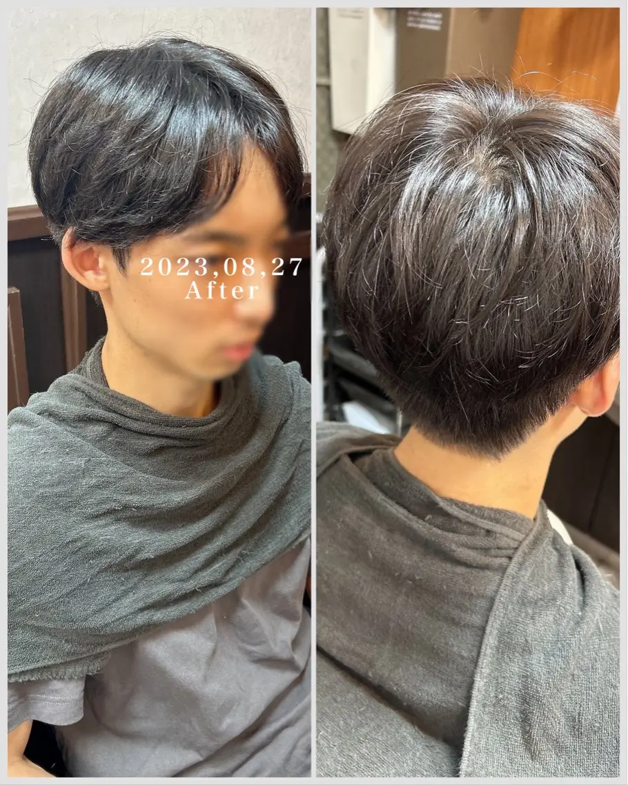 ショート メンズ センターパート 刈り上げ 深野 茜のヘアスタイル