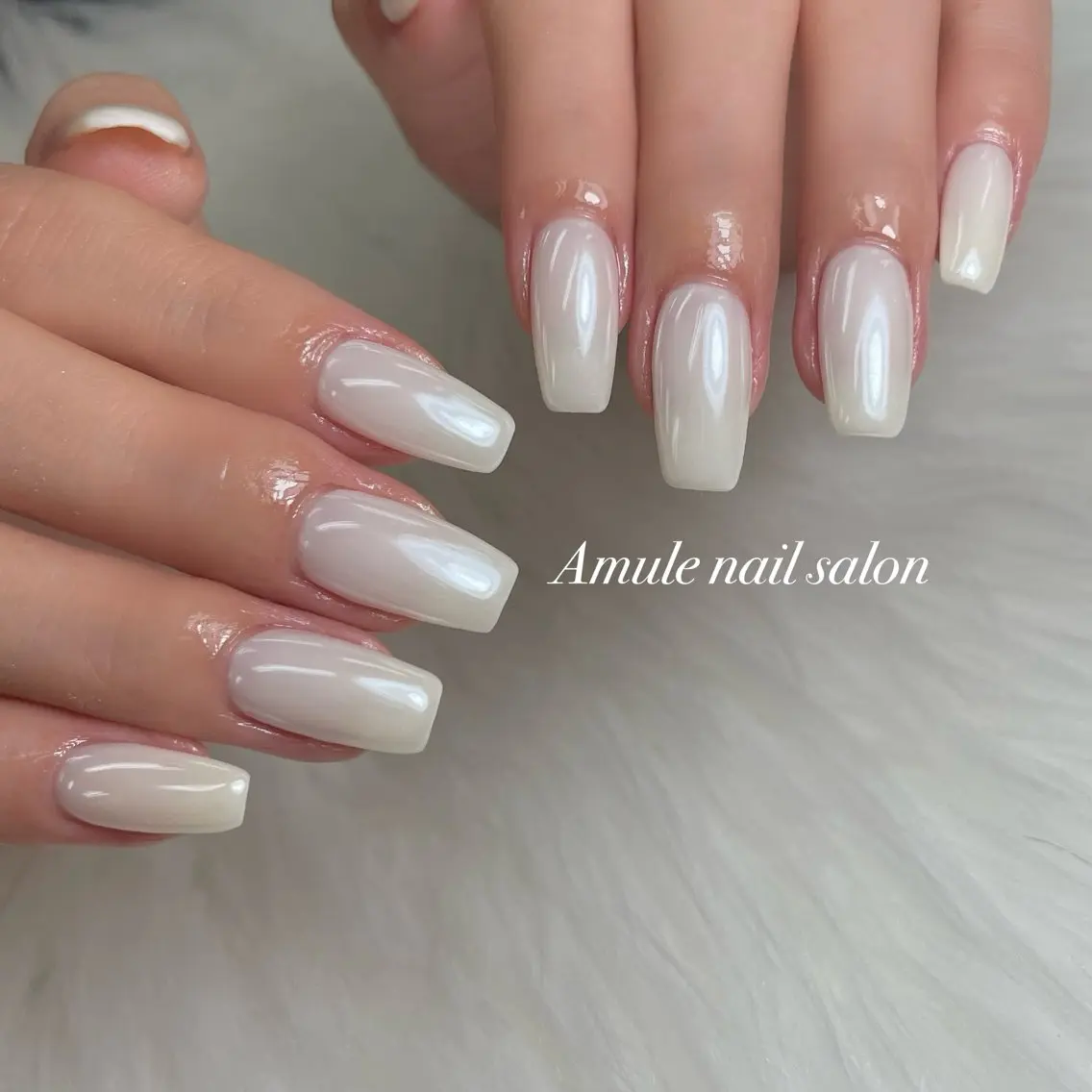 ネイル 氷ネイル・うるうるネイル ワンカラーネイル ホワイト ハンドネイル Amule nailsalonのネイルデザイン