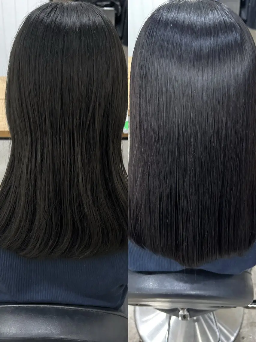 ミディアム パーマ ストレートパーマ 縮毛矯正 渋谷艶カラー¦縮毛 🤍ふうかのヘアスタイル