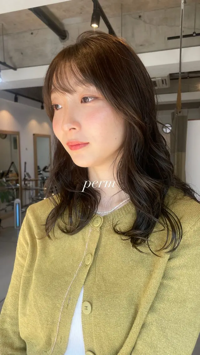 セミロング パーマ カット パーマ トリートメント 芝田 怜也のヘアスタイル