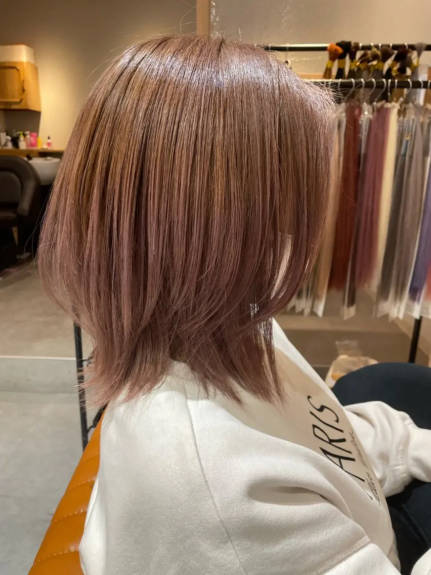 ミディアム カラー ベージュカラー ピンクカラー ピンクベージュ レイヤーカット 中田 サヤカのヘアスタイル